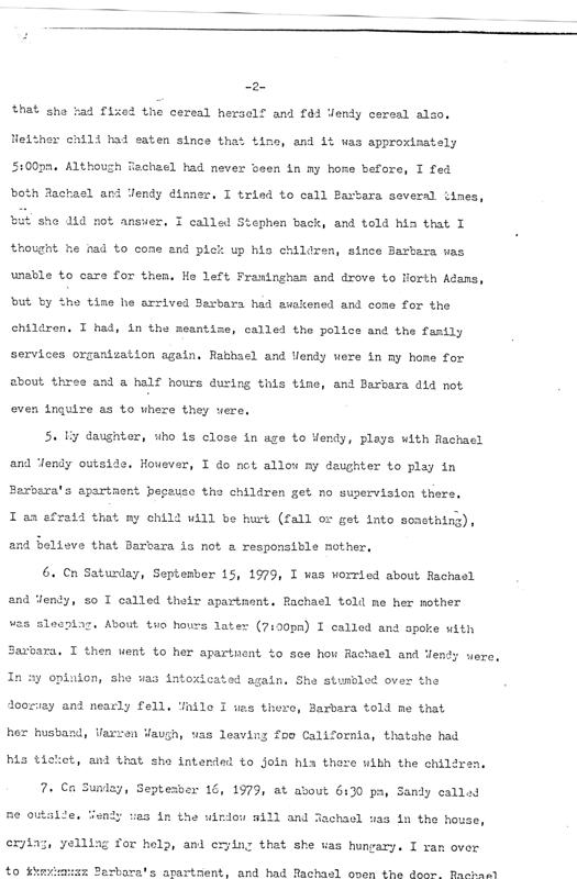 Affidavit of Helenmary Wilk (neighbor of Barbara Kurth) 09/17/79 Page 2 of 3