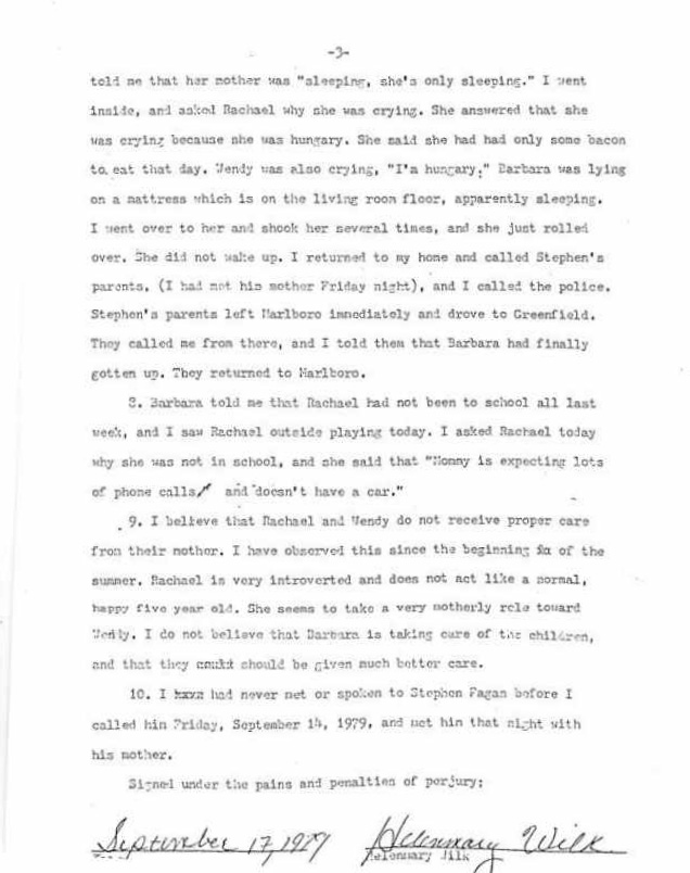 Affidavit of Helenmary Wilk (neighbor of Barbara Kurth) 09/17/79 Page 3 of 3