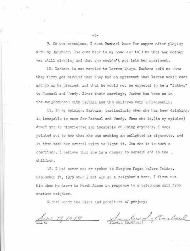 Affidavit of Sandra LaBombard (neighbor of Barbara Kurth) 09/17/79 Page 3 of 3