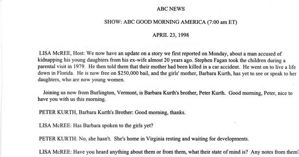 Good Morning America Interview of Peter Kurth 4/23/98 page 1 of 2