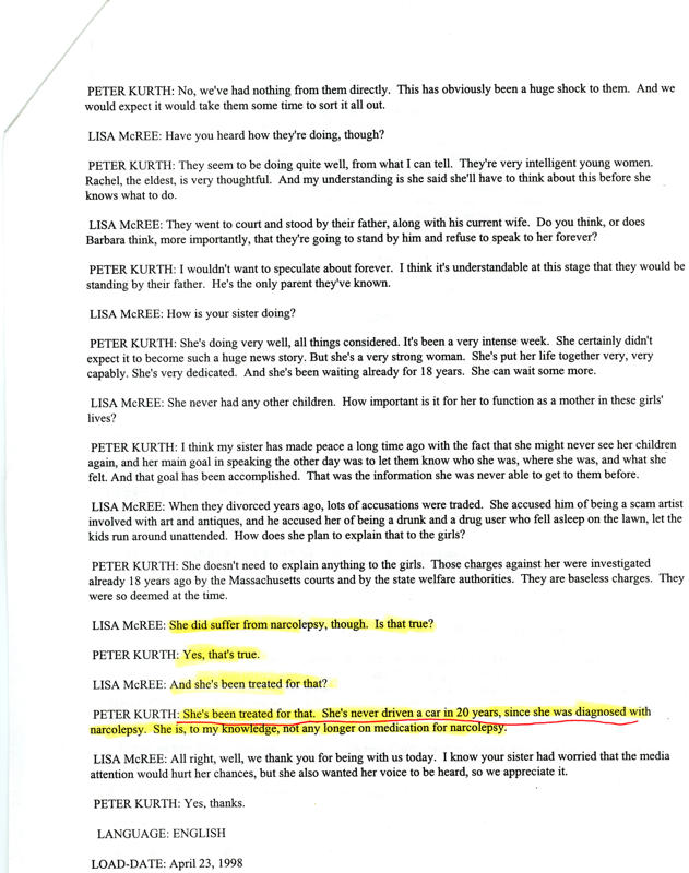 Good Morning America Interview of Peter Kurth 4/23/98 page 2 of 2