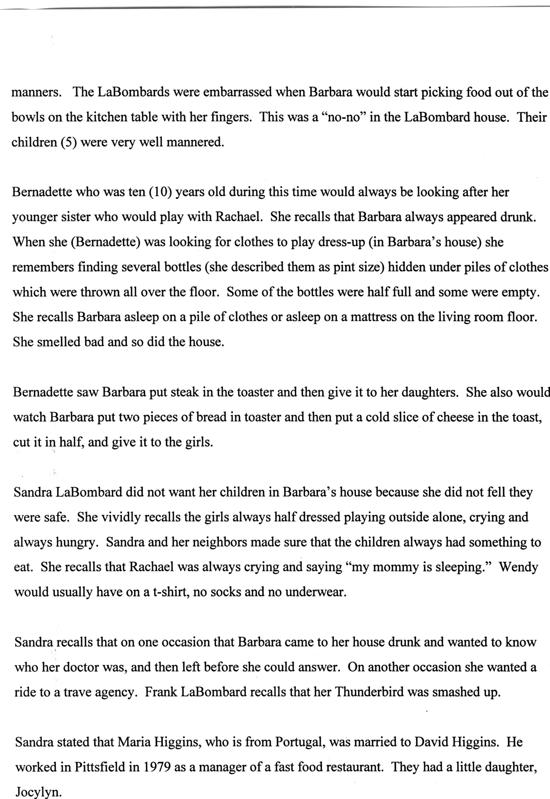 Report 1 - Interview with Frank and Sandra LaBombard, Bernadette Tatio (daughter) 05/04/98 Page 2 of 3