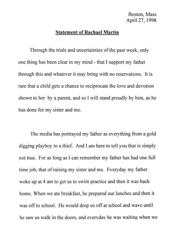 Rachael Martin's Statement 04/27/98 Page 1 of 4