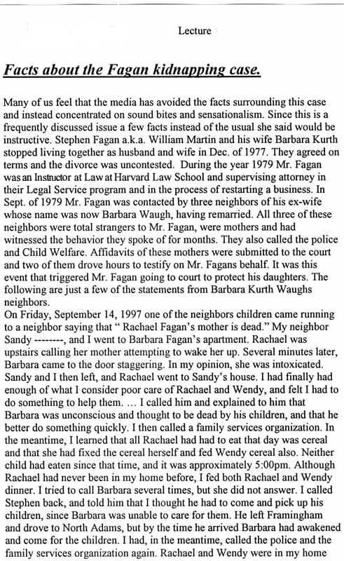 Fact sheet on Stephen Fagan case 1999 Page 1 of 4