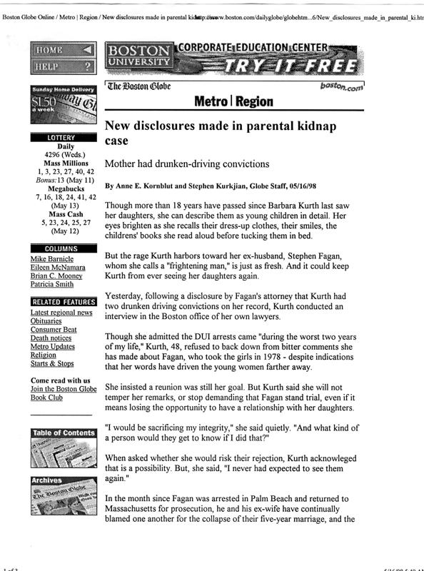 Boston Globe 05/16/98 Page 1 of 2