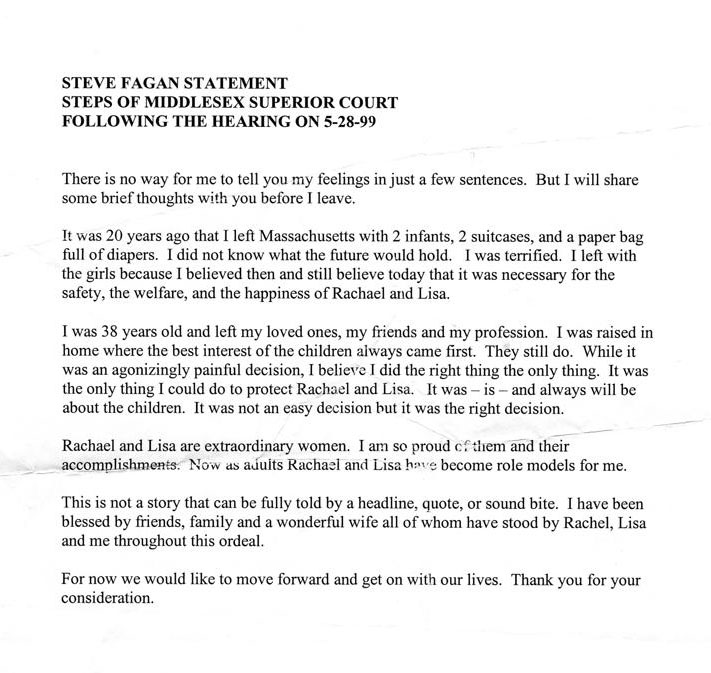 Stephen Fagan's statement after plea hearing 05/28/99 Page 1 of 1