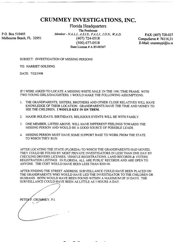 Crummey Private Investigations Letter 7/22/98